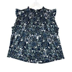 FRED DAVID Smoked Floral Top Womens Size 2X Stretch Ruffled Neck Cap Sleeve